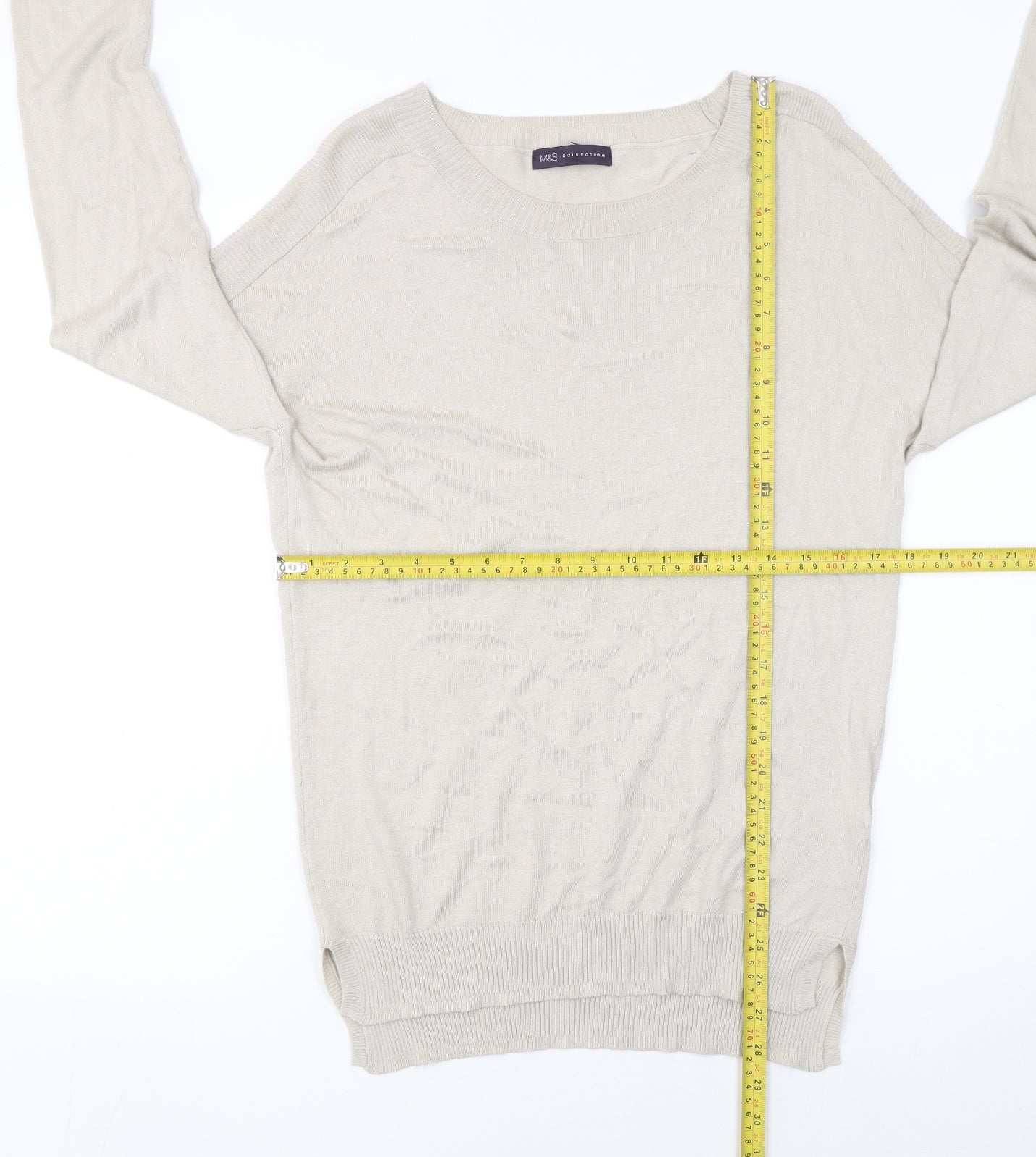 Marks and Spencer Women’s Beige Crew Neck Long Sleeve Jumper Size 12