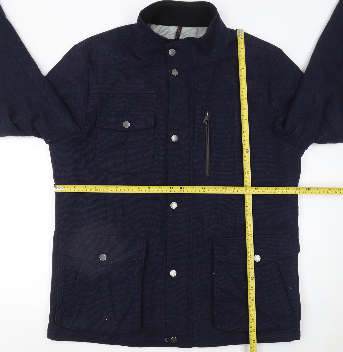 Jeff Banks Men's Navy Wool Blend Field Jacket XL Lined Winter Coat