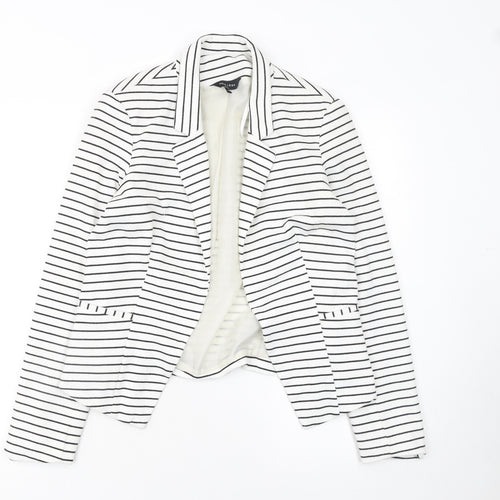 New Look Women White Striped Blazer Jacket Size 12 Regular Fit