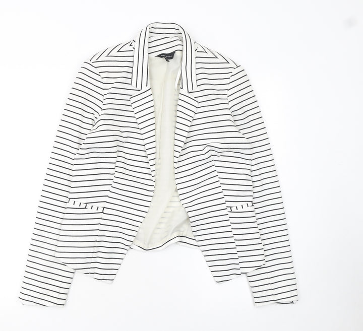 New Look Women White Striped Blazer Jacket Size 12 Regular Fit