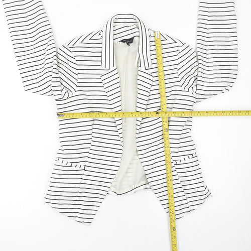 New Look Women White Striped Blazer Jacket Size 12 Regular Fit