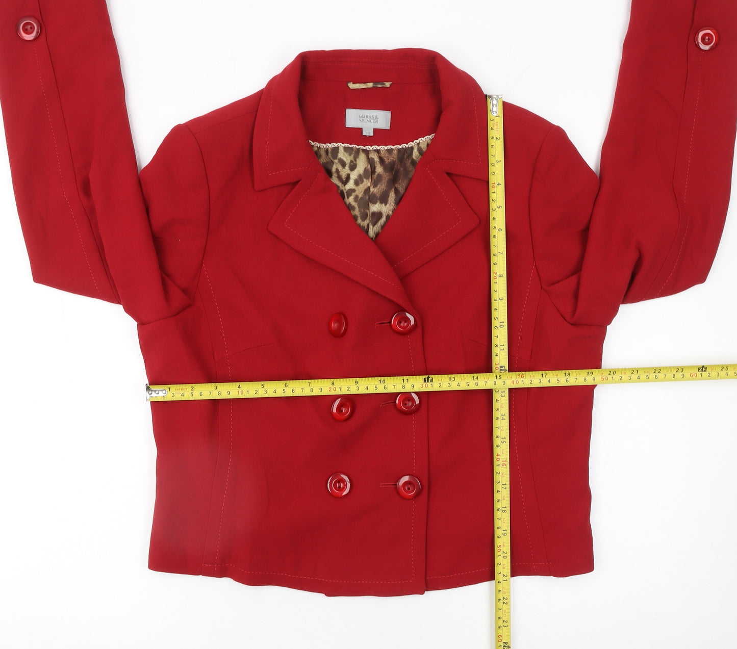 Marks and Spencer Women Red Double-Breasted Tuxedo Jacket UK 18 Classic Fit