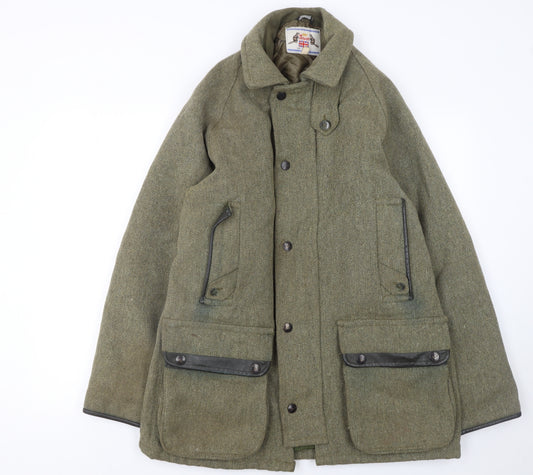 Beaver Men's Green Wool Tweed Mid-Length Overcoat Size 40 Regular
