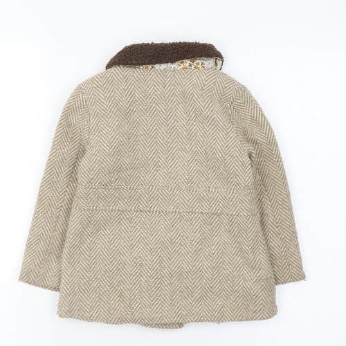 Max Girls Beige Herringbone Double-Breasted Pea Coat 2-3 Years