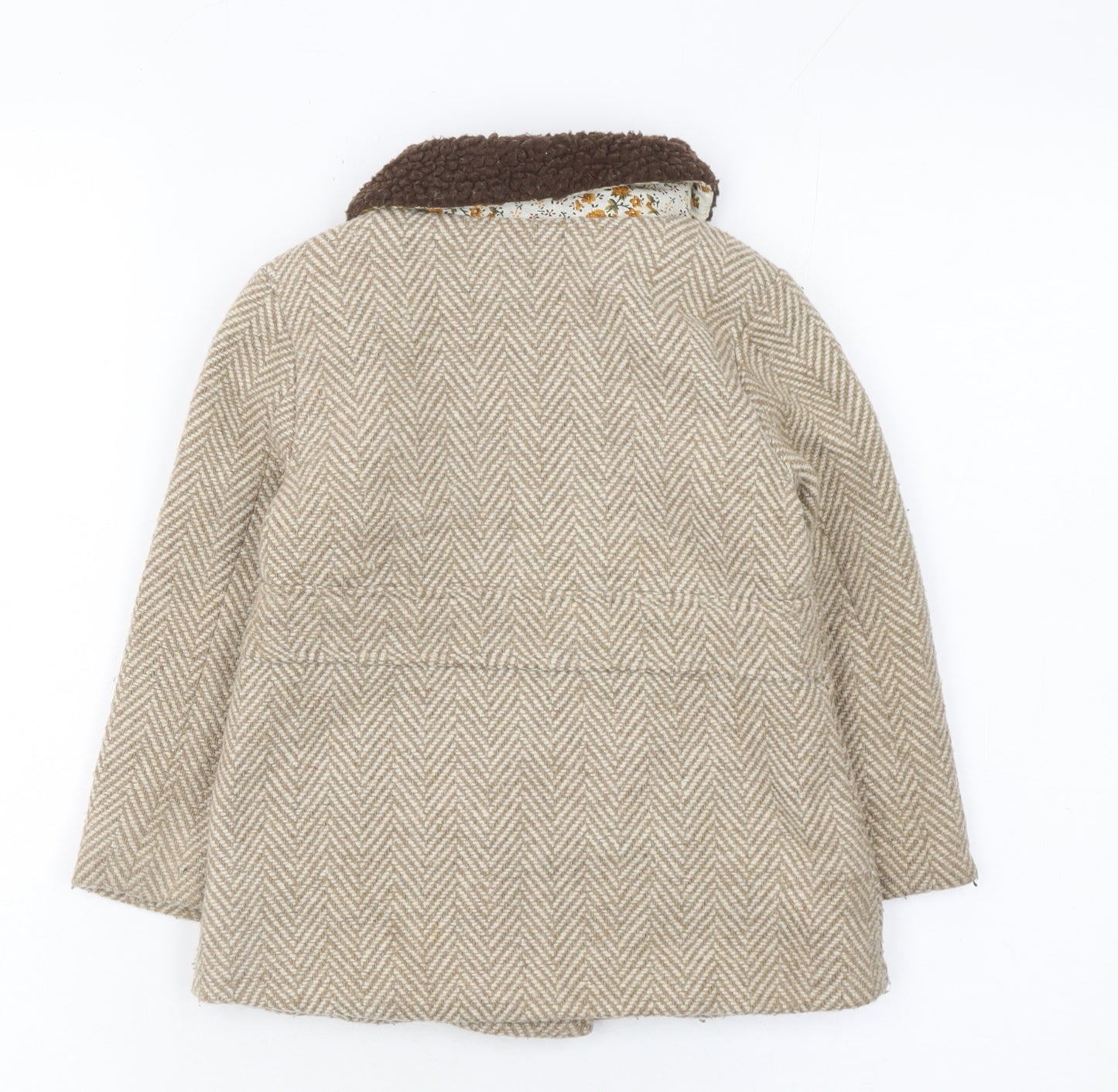 Max Girls Beige Herringbone Double-Breasted Pea Coat 2-3 Years