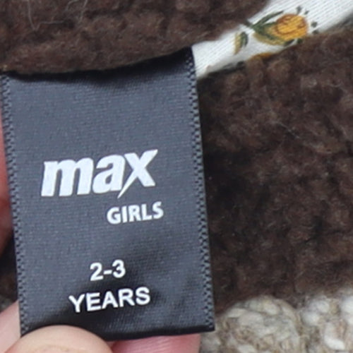 Max Girls Beige Herringbone Double-Breasted Pea Coat 2-3 Years