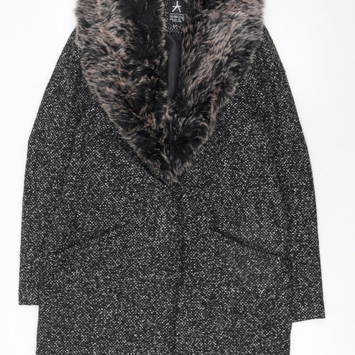 Atmosphere Women's Black Tweed Faux Fur Collar Overcoat Size 10