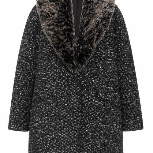 Atmosphere Women's Black Tweed Faux Fur Collar Overcoat Size 10