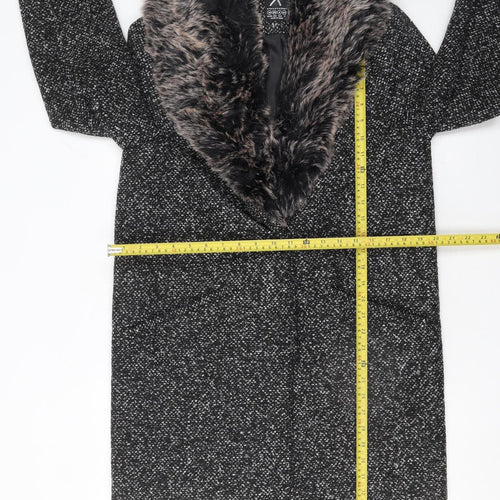 Atmosphere Women's Black Tweed Faux Fur Collar Overcoat Size 10