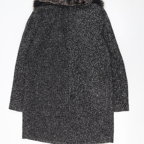 Atmosphere Women's Black Tweed Faux Fur Collar Overcoat Size 10