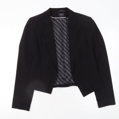 Marks and Spencer Women Black Size 10 Classic Tailored Crop Blazer