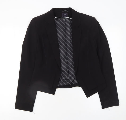 Marks and Spencer Women Black Size 10 Classic Tailored Crop Blazer