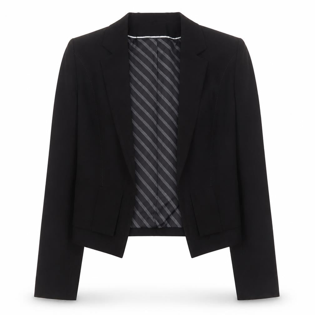 Front view of Marks & Spencer Women Black, size 10, Classic Tailored Crop Blazer