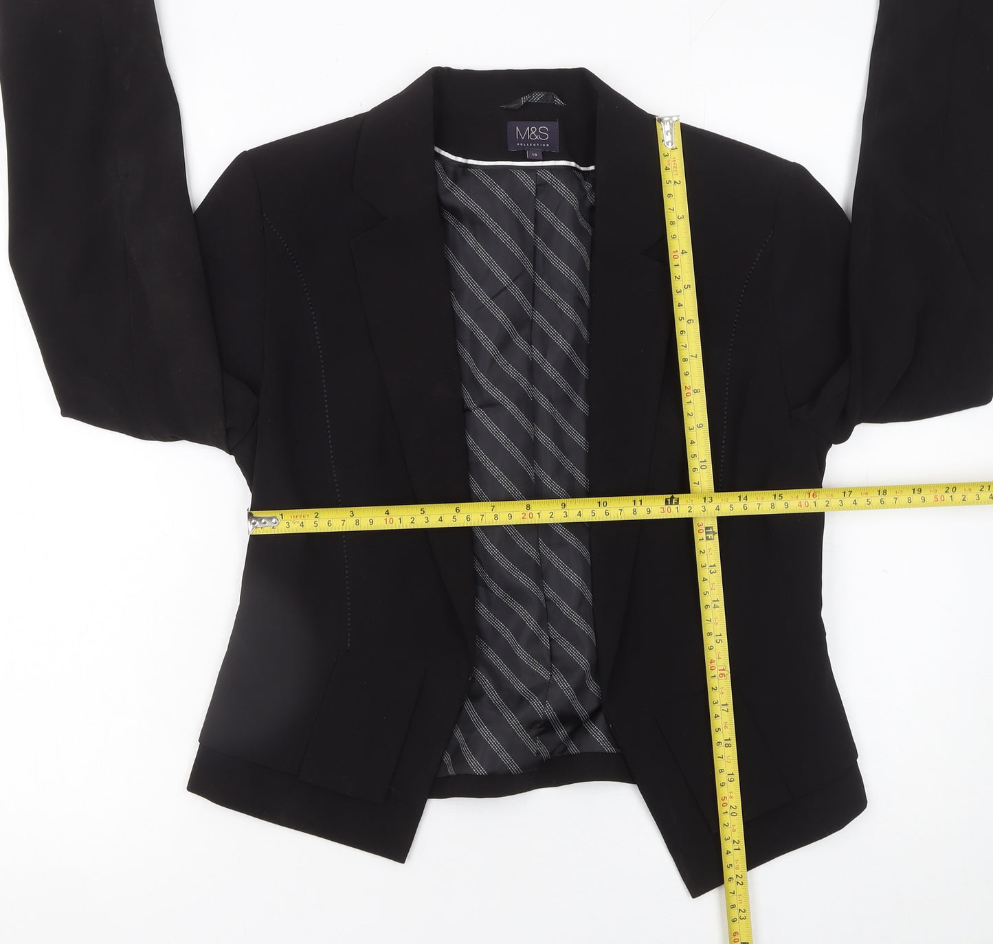 Marks and Spencer Women Black Size 10 Classic Tailored Crop Blazer