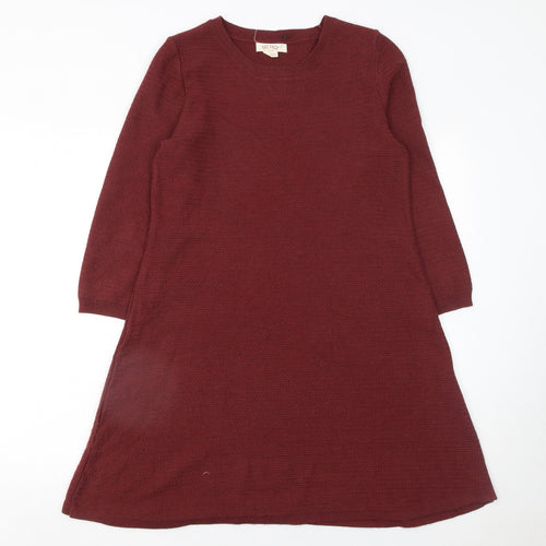Fat Face Women Red Knit Shift Dress Size 12 3/4 Sleeve