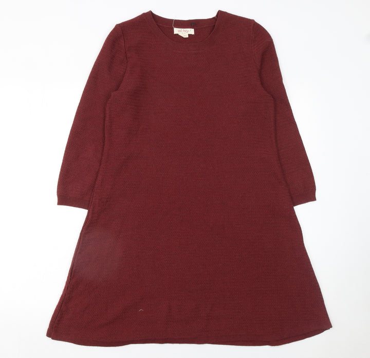 Fat Face Women Red Knit Shift Dress Size 12 3/4 Sleeve
