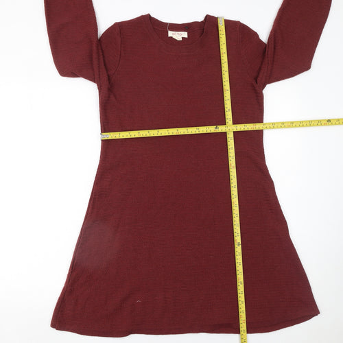 Fat Face Women Red Knit Shift Dress Size 12 3/4 Sleeve