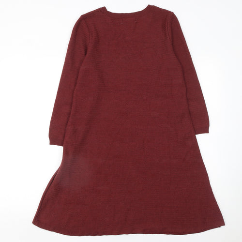 Fat Face Women Red Knit Shift Dress Size 12 3/4 Sleeve