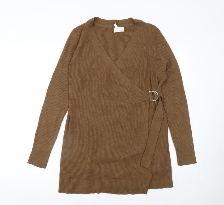 OBJECT Womens Brown Wrap Knit Long Sleeve Jumper S