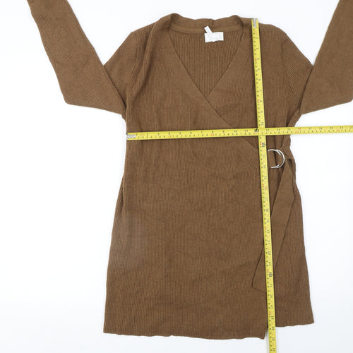 OBJECT Womens Brown Wrap Knit Long Sleeve Jumper S