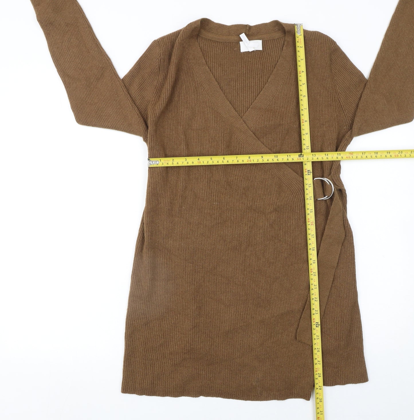 OBJECT Womens Brown Wrap Knit Long Sleeve Jumper S