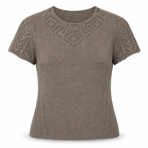 Afibel Women’s Brown Crochet Knit Short Sleeve Pullover Jumper Size 16