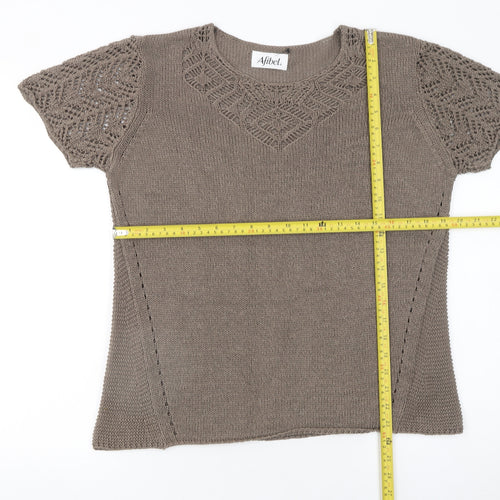 Afibel Women’s Brown Crochet Knit Short Sleeve Pullover Jumper Size 16