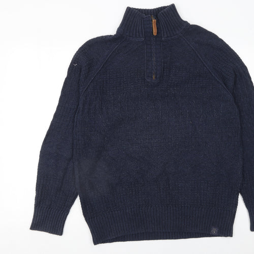Fat Face Men's Blue 1/4 Zip High Neck Chunky Knit Jumper L