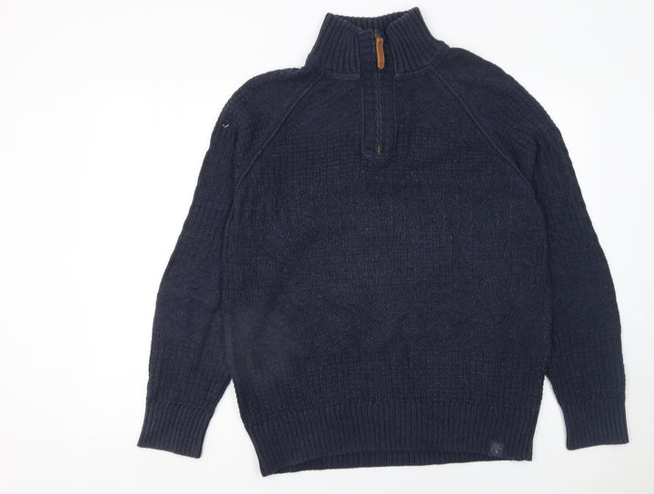 Fat Face Men's Blue 1/4 Zip High Neck Chunky Knit Jumper L