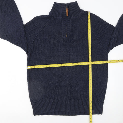 Fat Face Men's Blue 1/4 Zip High Neck Chunky Knit Jumper L
