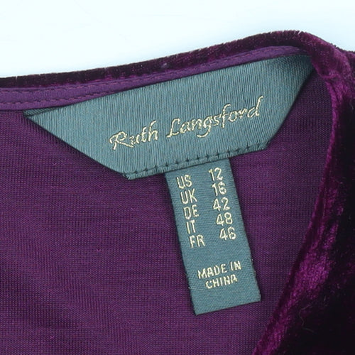 Ruth Langsford Women's Purple Velvet Long Sleeve Blouse UK 16