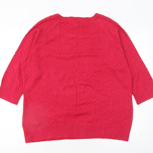 Marks and Spencer Women’s Red 3/4 Sleeve Round Neck Knit Jumper Size 16