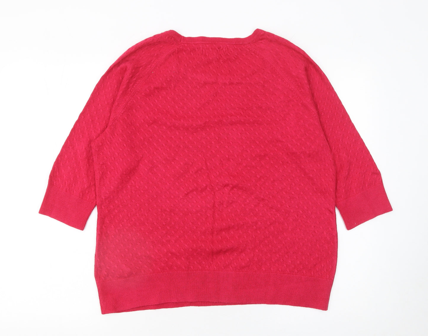 Marks and Spencer Women’s Red 3/4 Sleeve Round Neck Knit Jumper Size 16