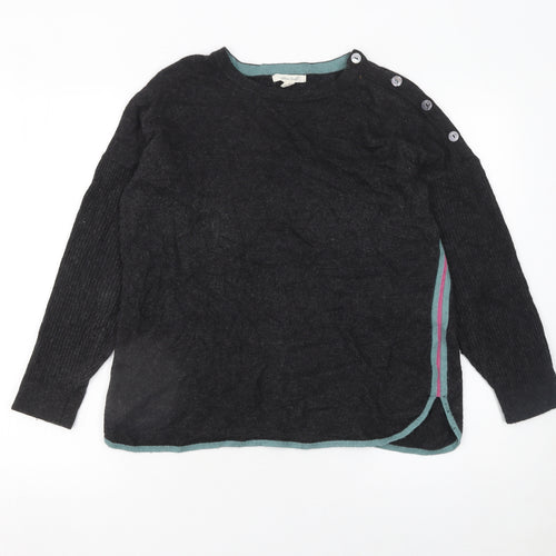 White Stuff Women's Black Wool Blend Button Shoulder Jumper UK 12