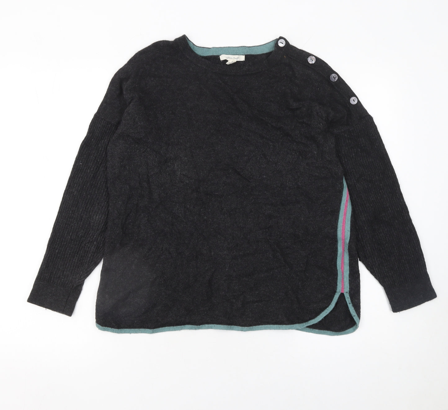 White Stuff Women's Black Wool Blend Button Shoulder Jumper UK 12