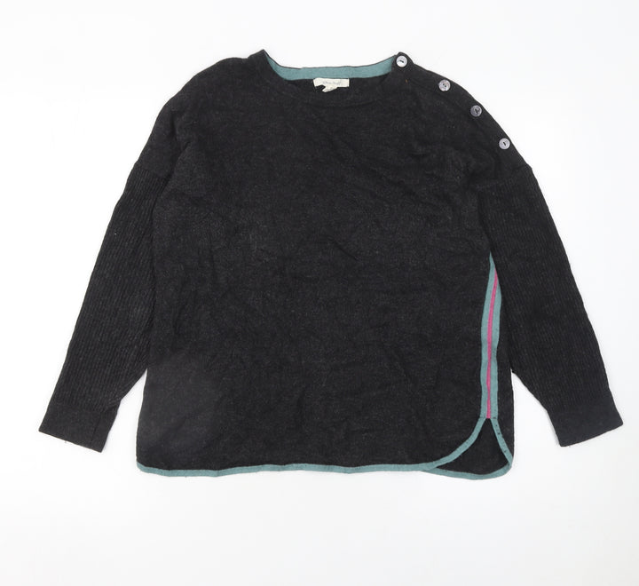 White Stuff Women's Black Wool Blend Button Shoulder Jumper UK 12