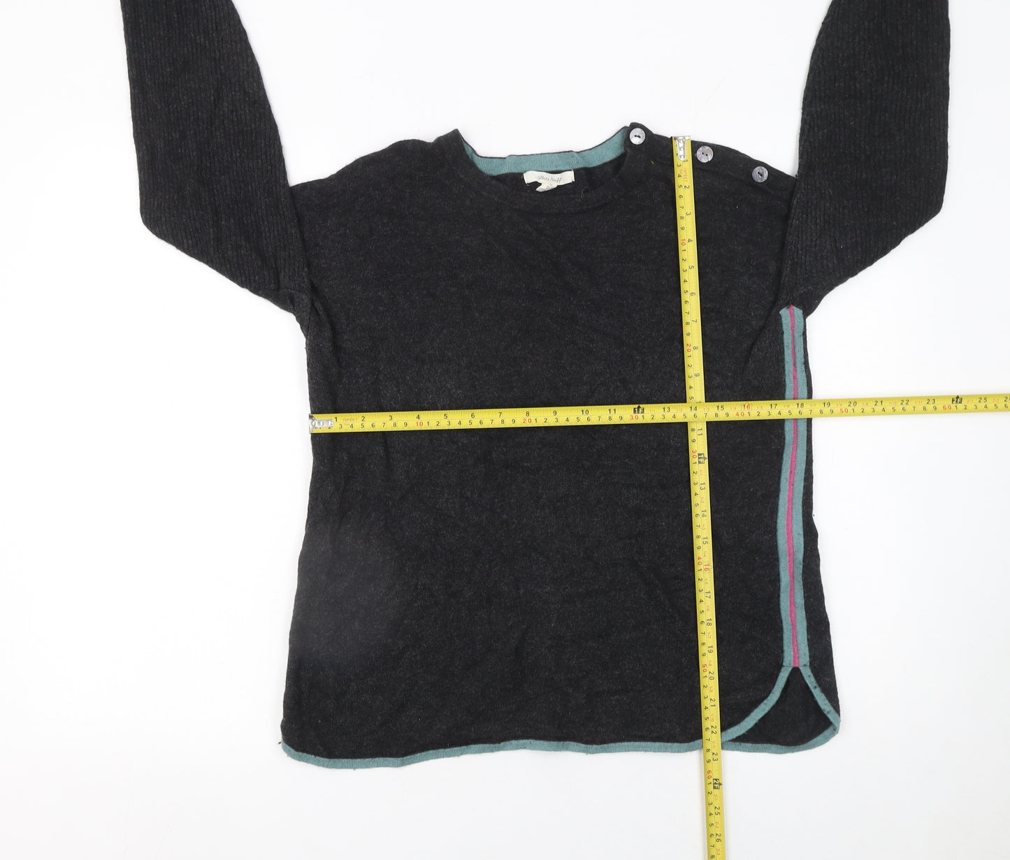 White Stuff Women's Black Wool Blend Button Shoulder Jumper UK 12