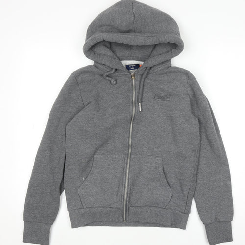 Superdry Womens Grey Full Zip Hoodie Size 12 UK Cotton Blend