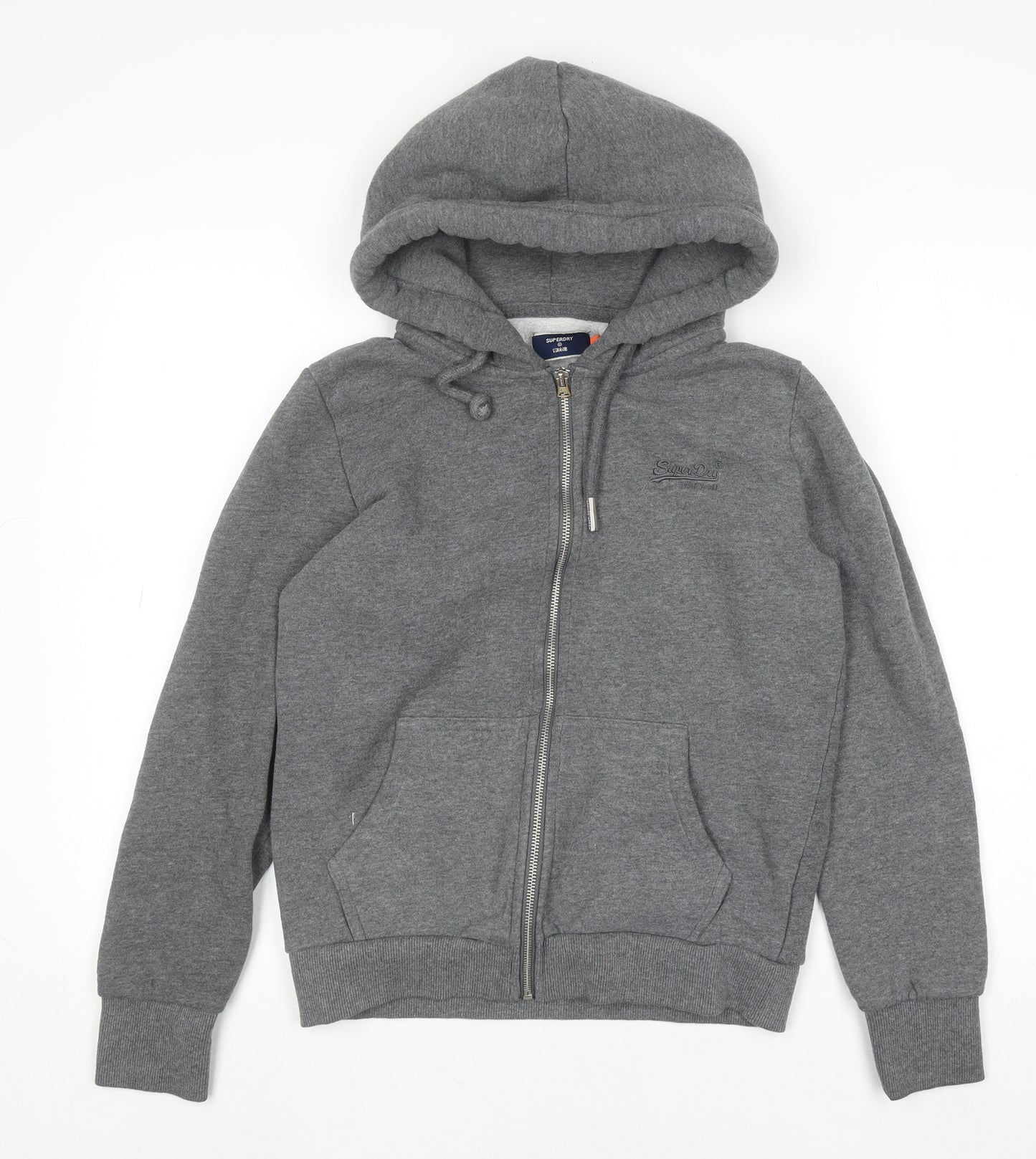 Superdry Womens Grey Full Zip Hoodie Size 12 UK Cotton Blend