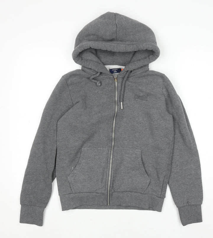Superdry Womens Grey Full Zip Hoodie Size 12 UK Cotton Blend