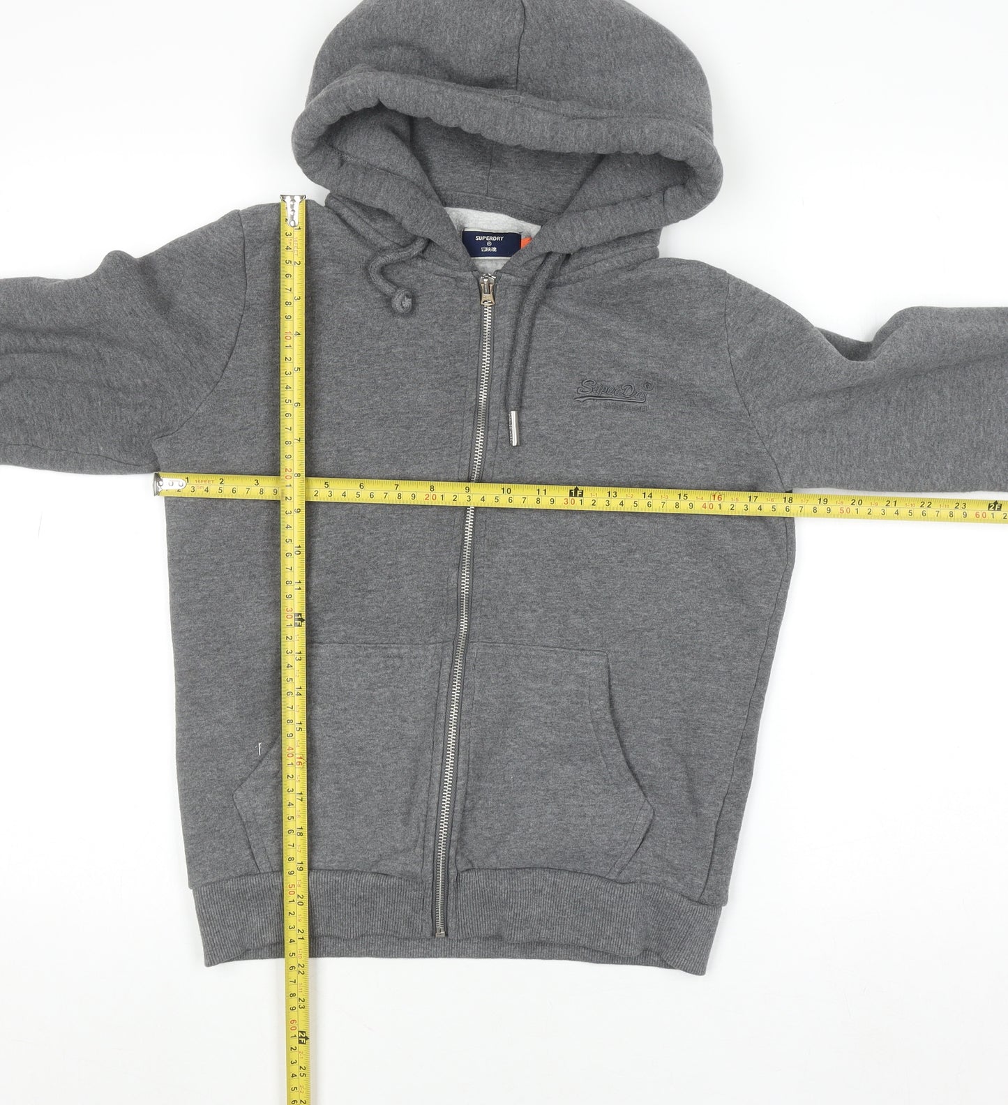 Superdry Womens Grey Full Zip Hoodie Size 12 UK Cotton Blend