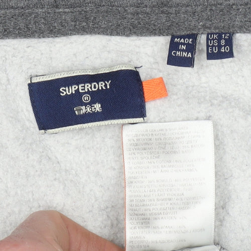 Superdry Womens Grey Full Zip Hoodie Size 12 UK Cotton Blend