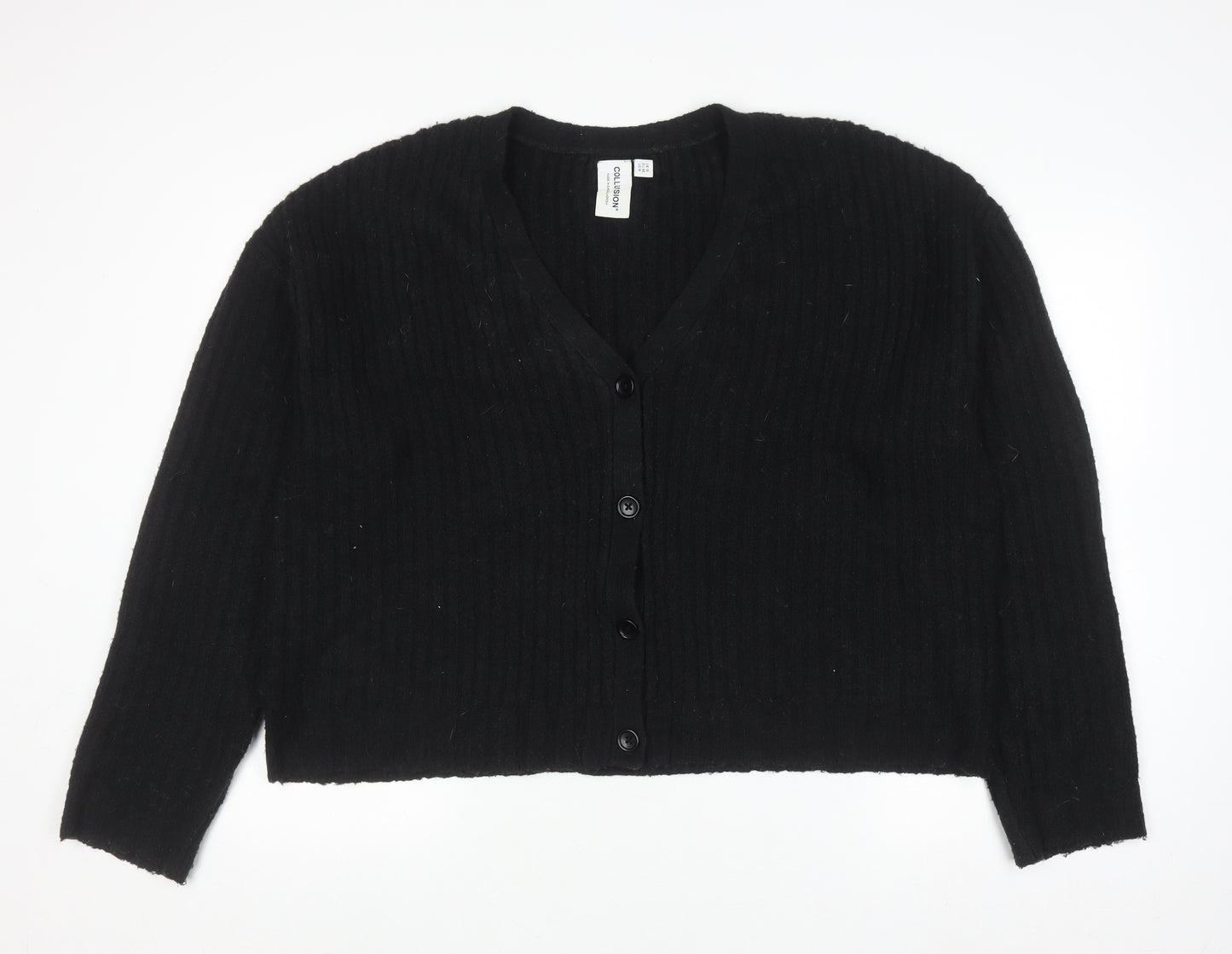 Collusion Women’s Black V-Neck Knit Button Cardigan UK 18