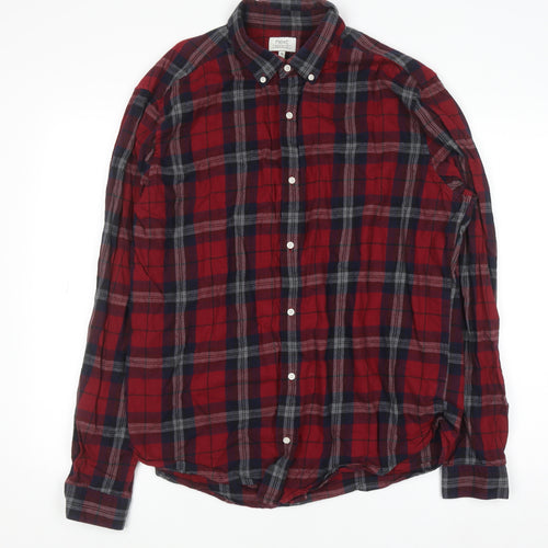 Next Men's Red Check Flannel Button-Down Shirt XL Long Sleeve