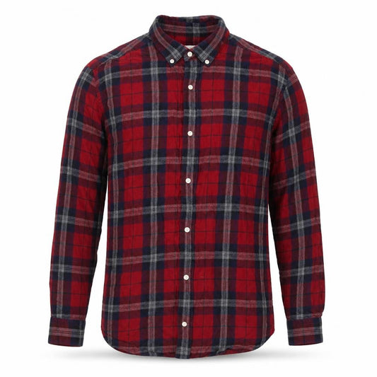 Front view of Next Men's Red Check Flannel Button-Down Shirt XL Long Sleeve