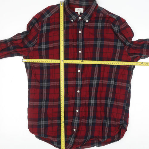 Next Men's Red Check Flannel Button-Down Shirt XL Long Sleeve