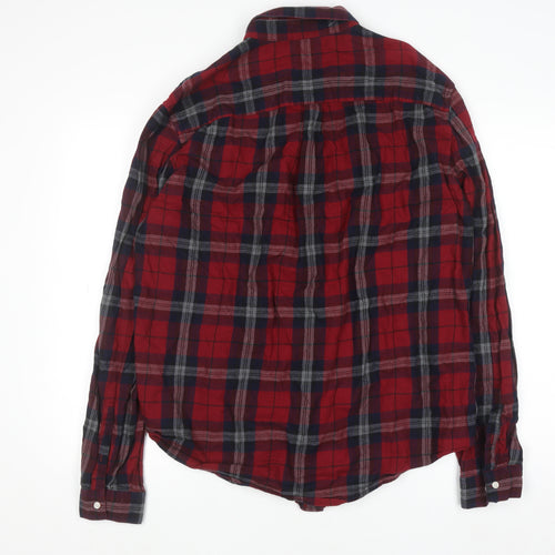 Next Men's Red Check Flannel Button-Down Shirt XL Long Sleeve