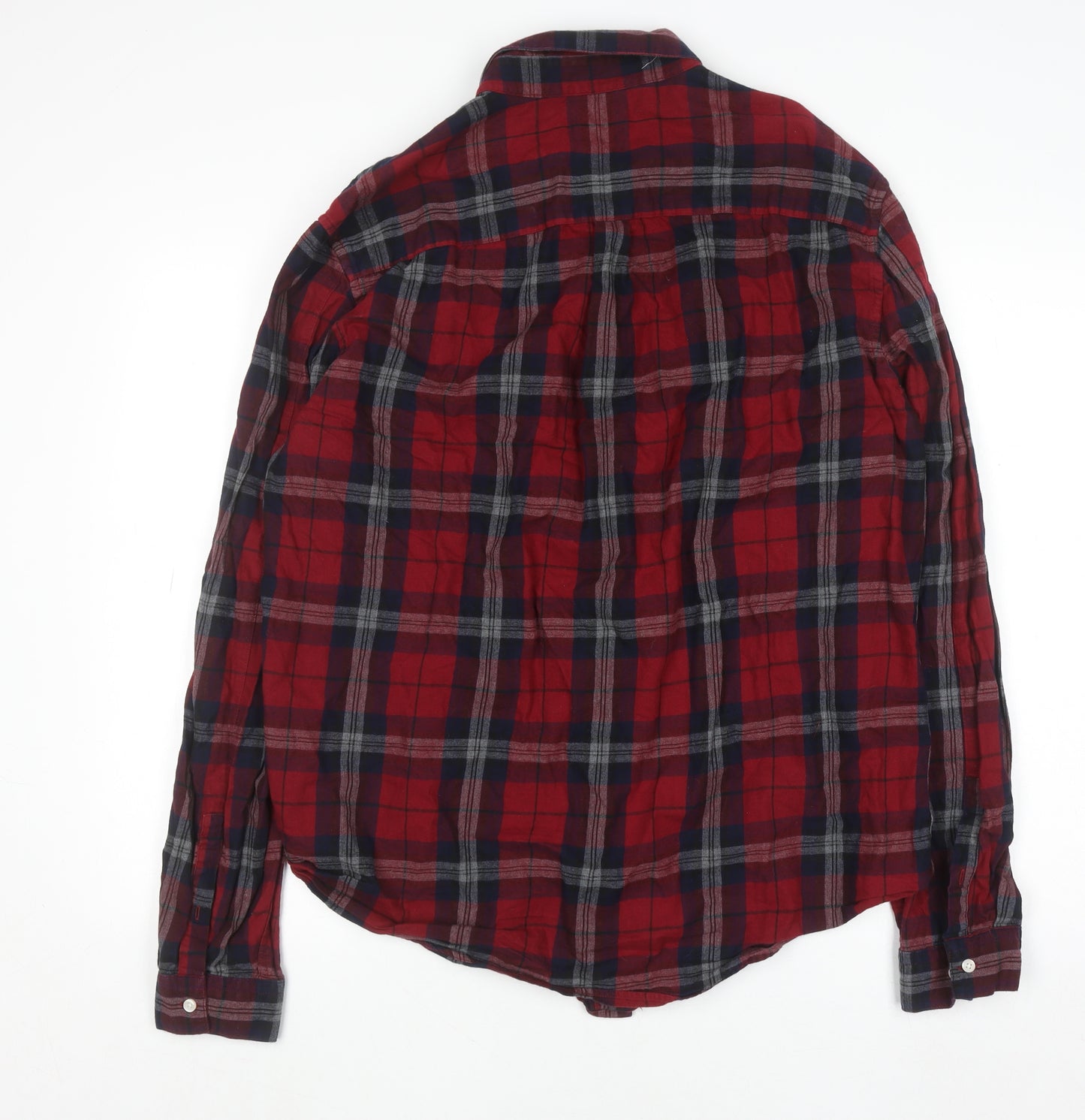 Next Men's Red Check Flannel Button-Down Shirt XL Long Sleeve