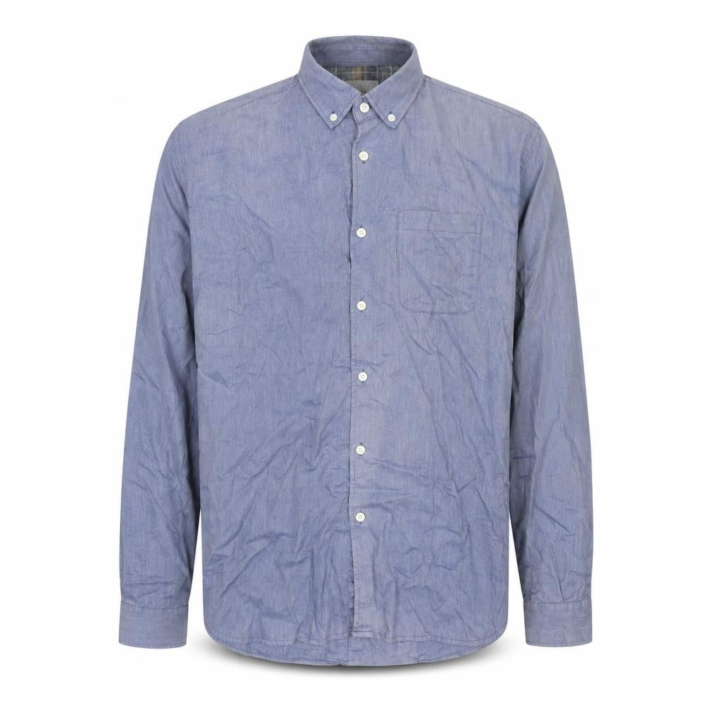 Marks and Spencer Men's Blue Tailored Fit Cotton Button-Up Shirt XL