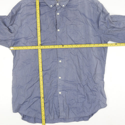 Marks and Spencer Men's Blue Tailored Fit Cotton Button-Up Shirt XL